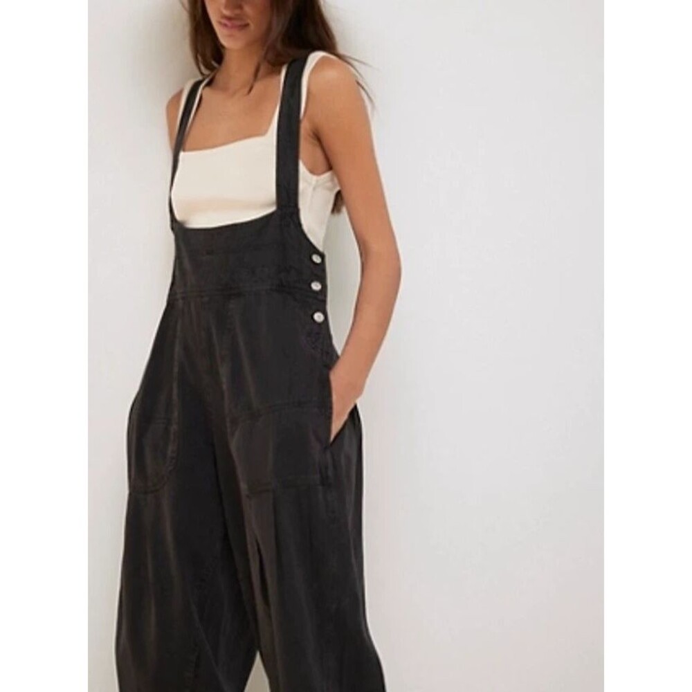 Free People We The Free Felix Tapered Overalls Jumpsuit Pinafore Black XL 288130